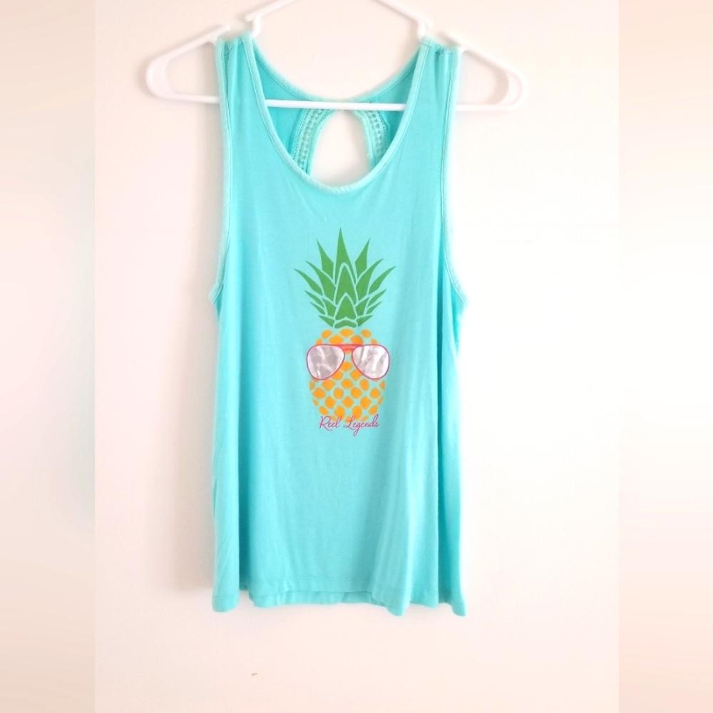 Women's Reel Legends Pineapple Turquise Tank Top Size Medium
